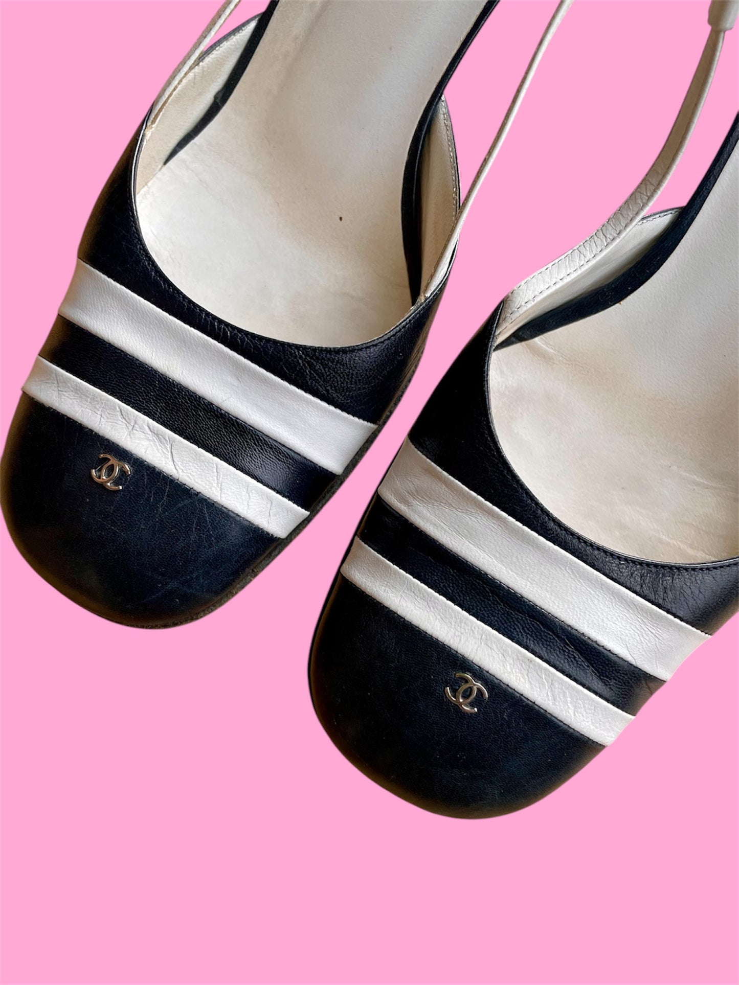 Chanel Stripe Slingbacks