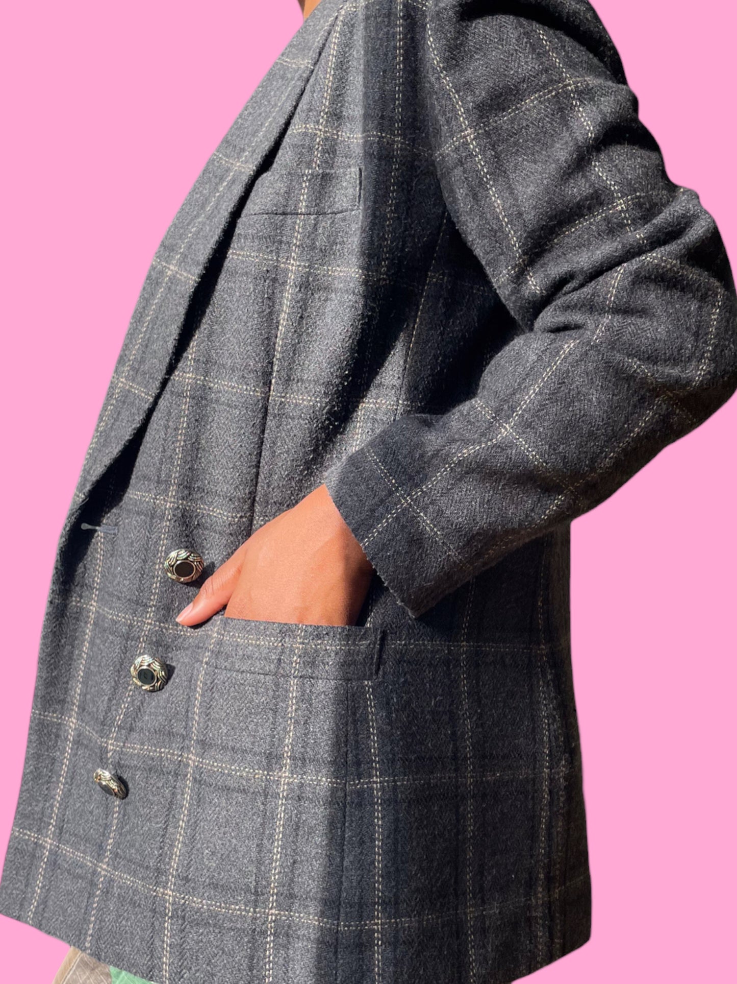 Vintage Grey Plaid Blazer
