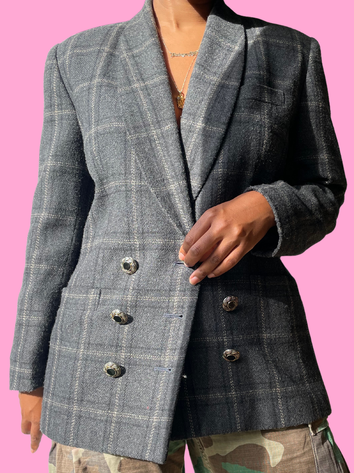 Vintage Grey Plaid Blazer
