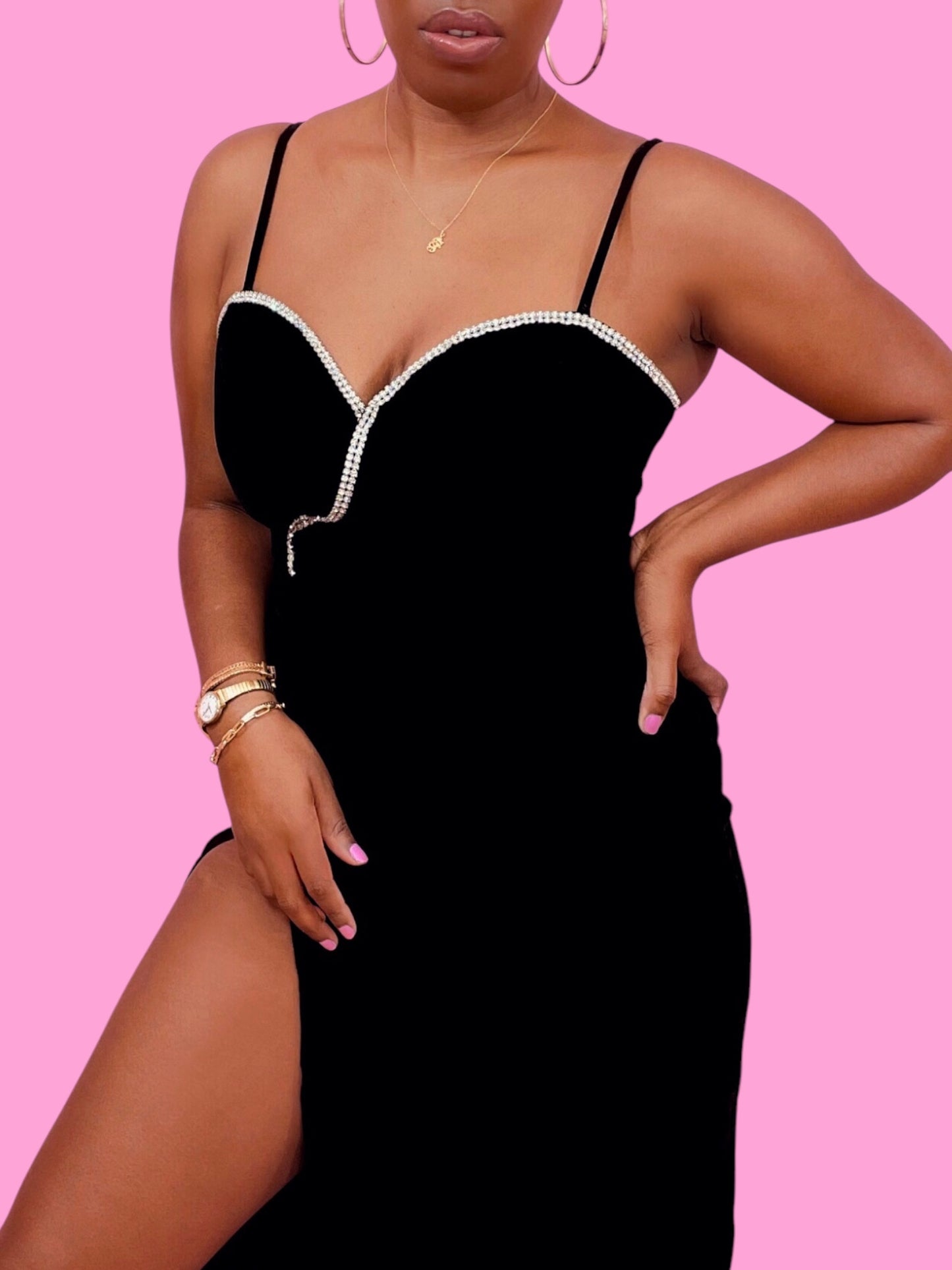Vintage Velvet High Split Dress