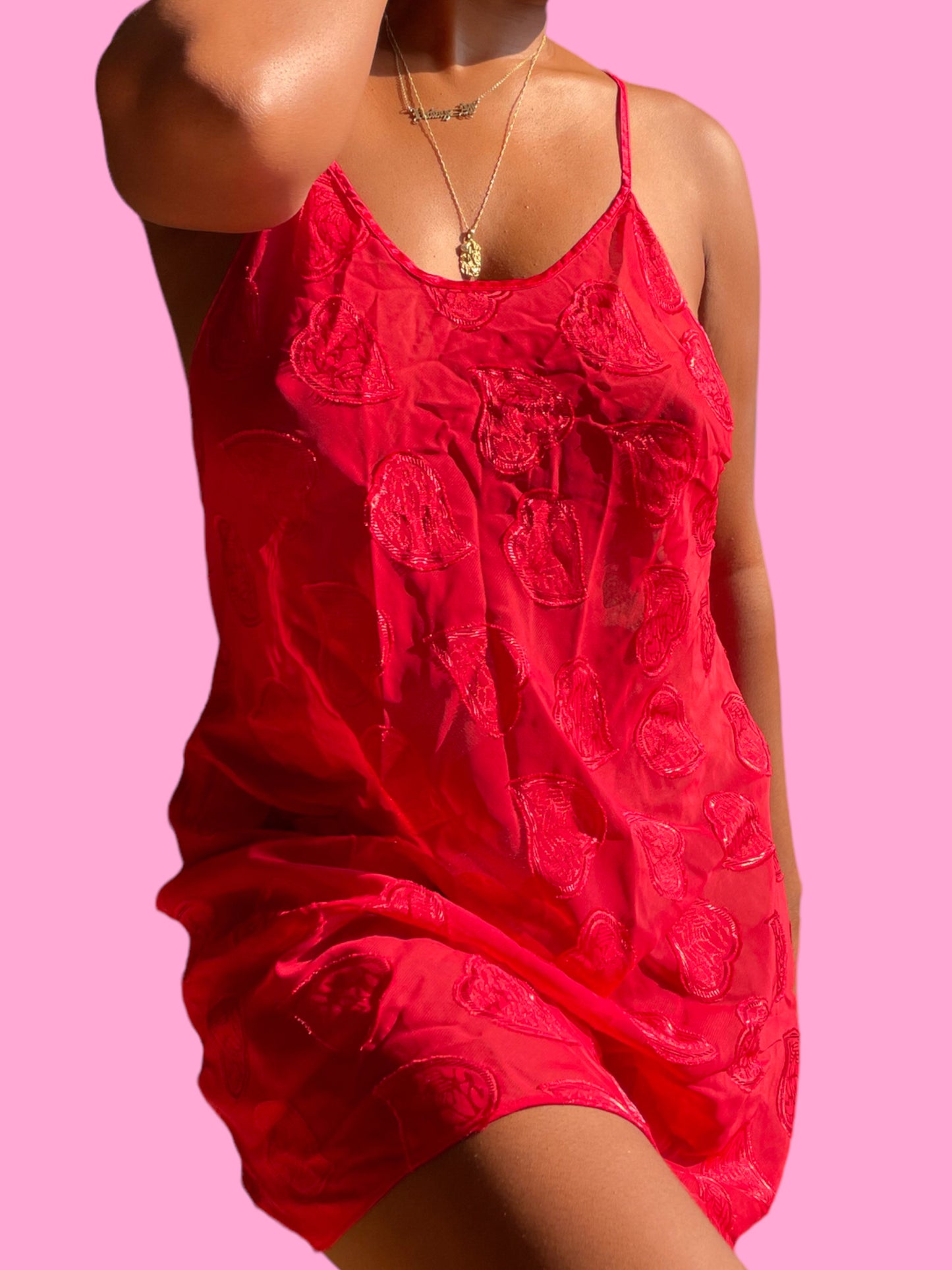 Sheer Red hearts Slip Dress