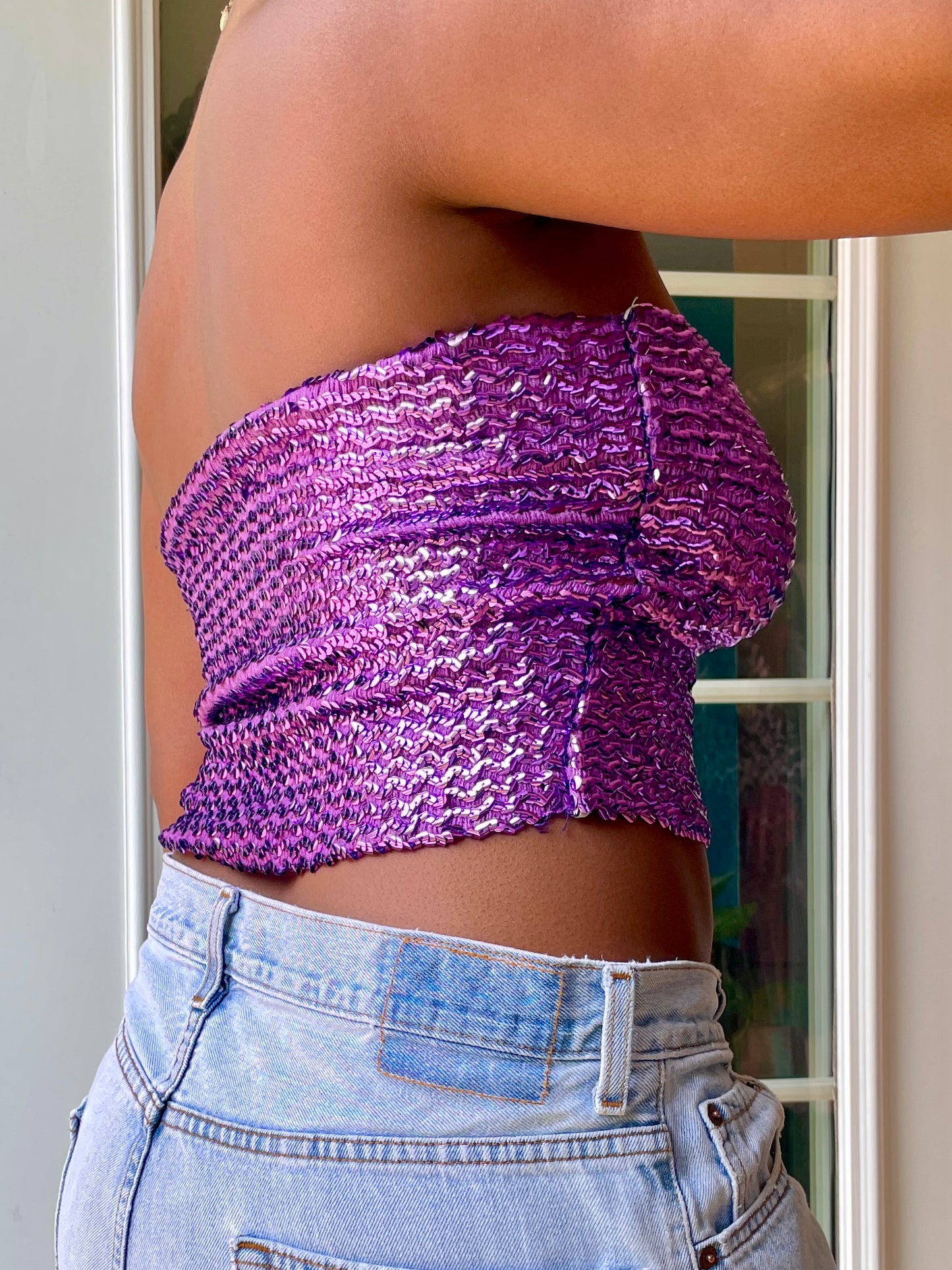 Y2k Purple Sequins Crop Top