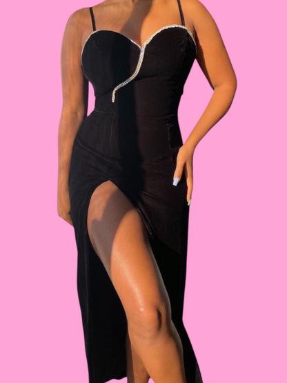Vintage Velvet High Split Dress