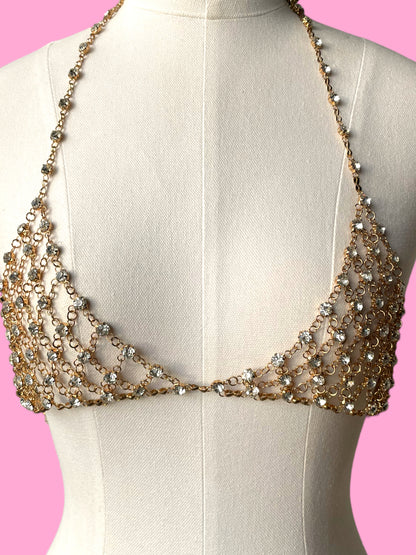 Gold chain rhinestone bralette