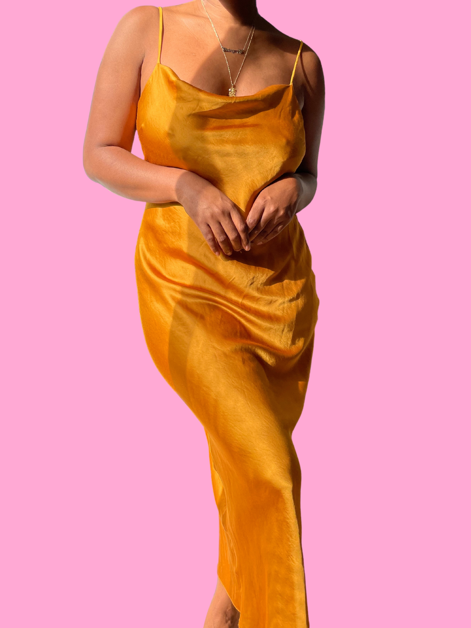 gold maxi slip dress