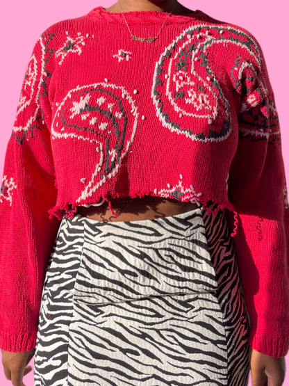 Cropped Bandana Print Sweater