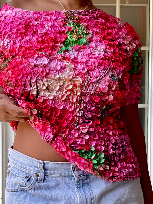 Colorful floral popcorn texture top