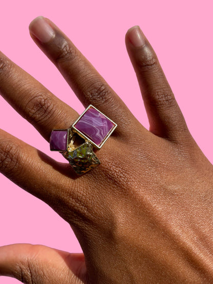 Purple Marble Gem and Gold Ring