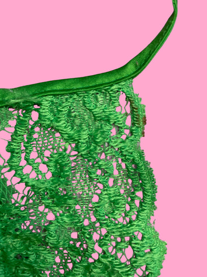 Green Lace Trim Slip Dress