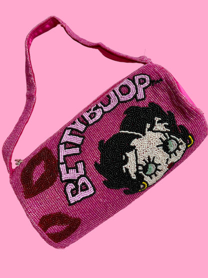 Pink hand beaded vintage Betty Boop bag.