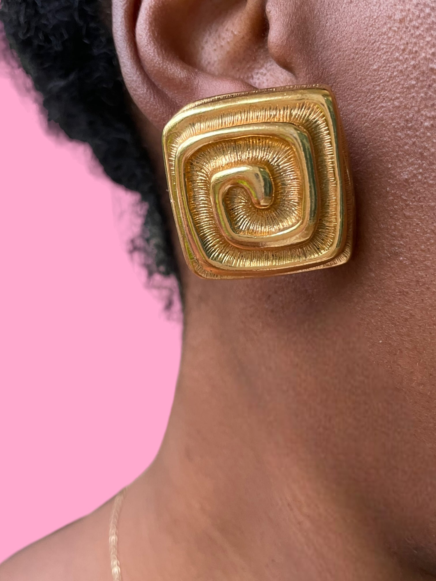 Vintage gold-plated clip-on earrings with square design.