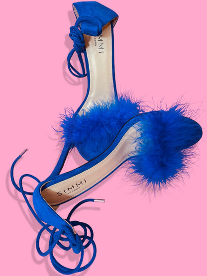 Electric Blue Lace Up Fur Heels