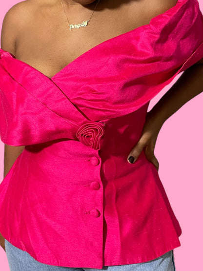 Pink Off The Shoulder Silk Top